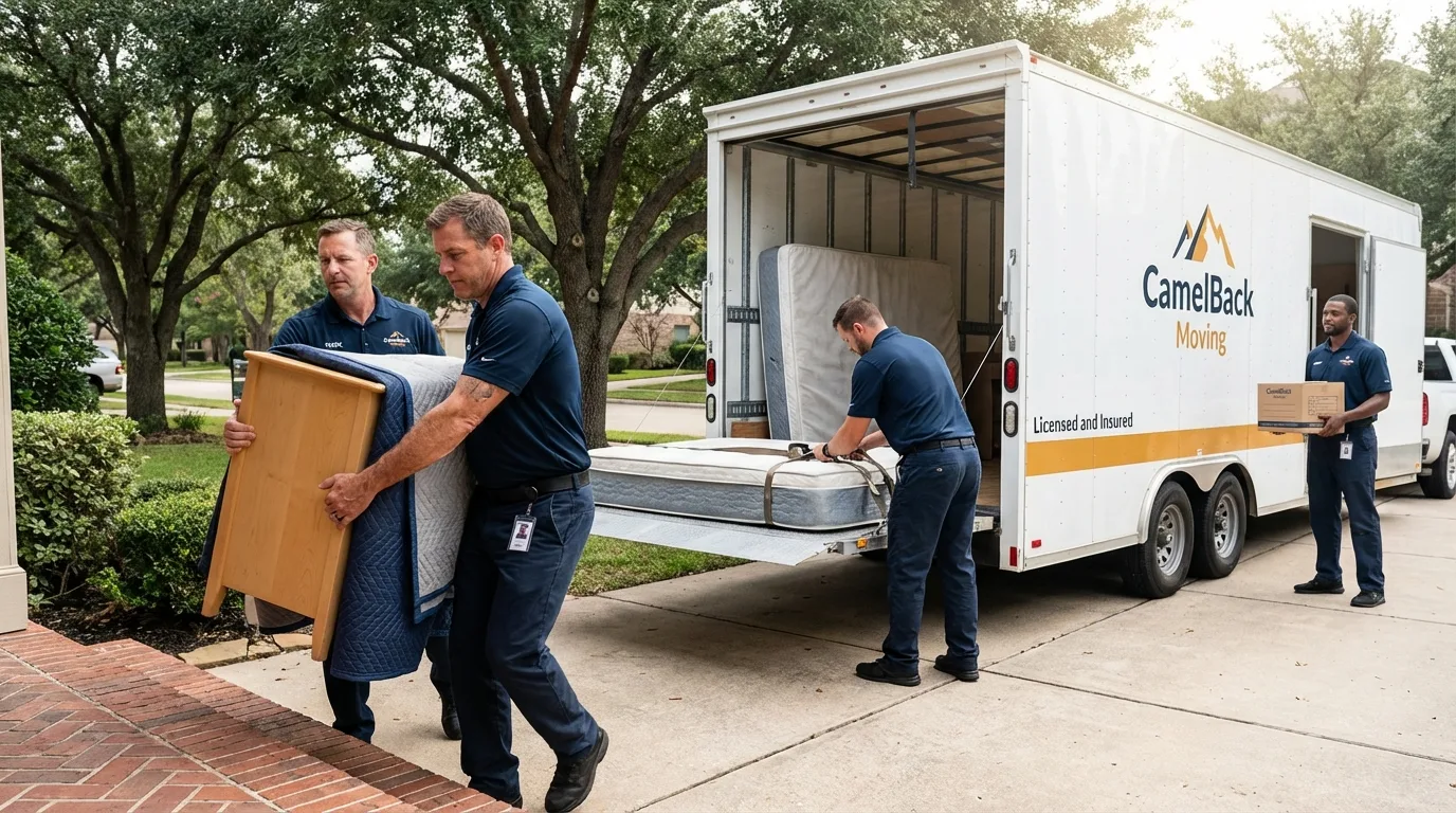Crew loading residential truck for cross-state move from Donora, PA