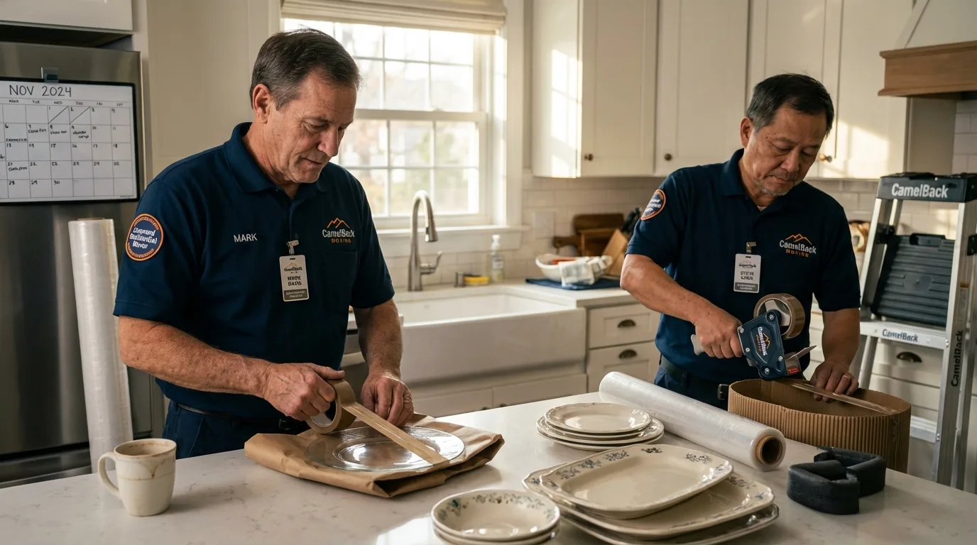 Professional crew packing kitchen dishware in Donora, PA